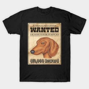 Funny Cute Wiener Dog Dachshund Doxie Wanted Poster T-Shirt